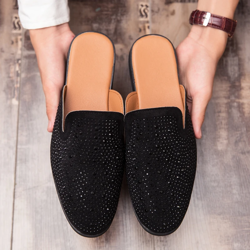 Мужские мюли легкие полуботинки для мужчин дышащие слипоны дизайн со стразами