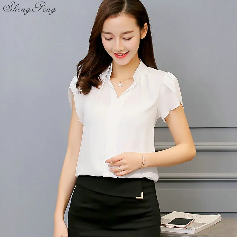 Женские топы и блузки шифоновые женские с коротким рукавом белые рубашки