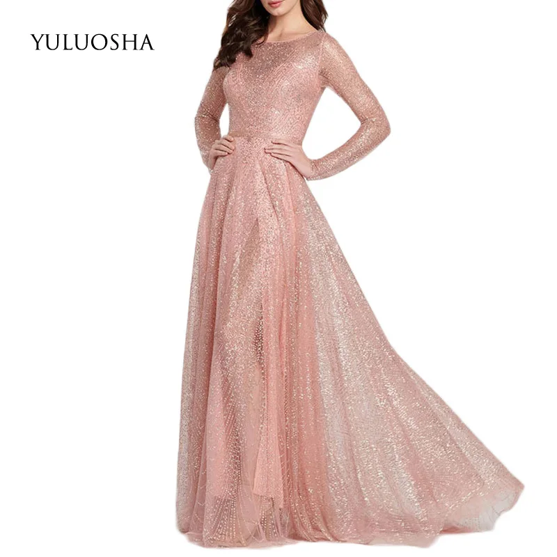 Женское вечернее платье YULUOSHA длинное с круглым вырезом и длинными рукавами