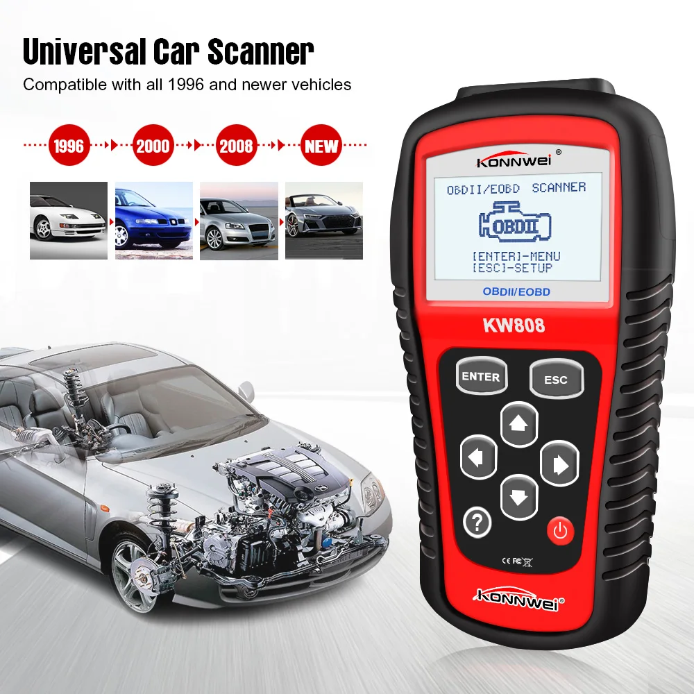 KONNWEI KW808 автоматический сканер Live Data Code Reader контроль двигателя автомобиля диагностический инструмент для CAN и всех современных OBD2 протоколов