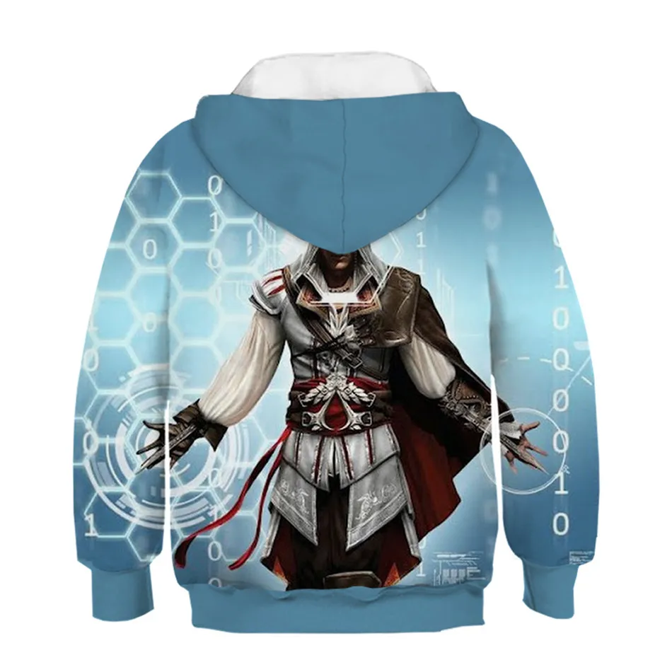 От 4 до 13 лет года, уличная одежда с 3D капюшоном Assassins Creed, толстовка для мальчиков и девочек, детский пуловер в стиле хип-хоп, толстовка с капюшоном