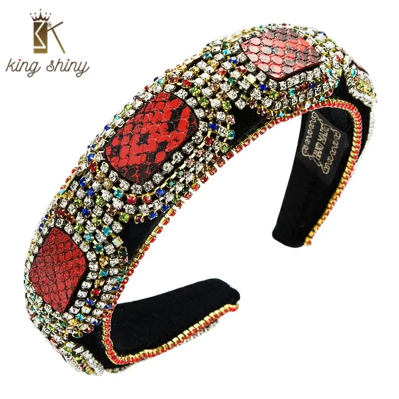 

Luxury Color Snake Skin Pattern Headband Fo Woman Gorgeous Multi Color Rhinestone Sponge Hairband Female Party Hair Accessories