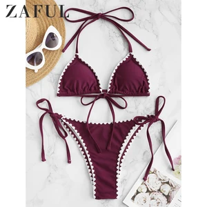 Женский купальник-бикини ZAFUL Plum Pie, сексуальный купальник-бикини с завязками на шее, без косточек, с низкой талией