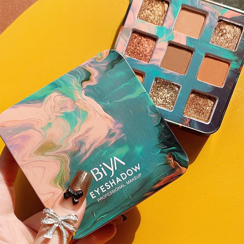 

Aurora Deep Sea 9 Color Eye Shadow Palette Matte Shimmer EyeShadow Metallic Pigment Nude Makeup Orange eyes