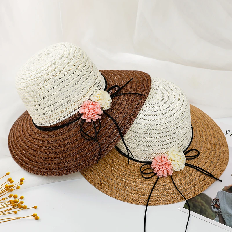 Женская пляжная соломенная шляпа летняя дышащая складная с цветами модная