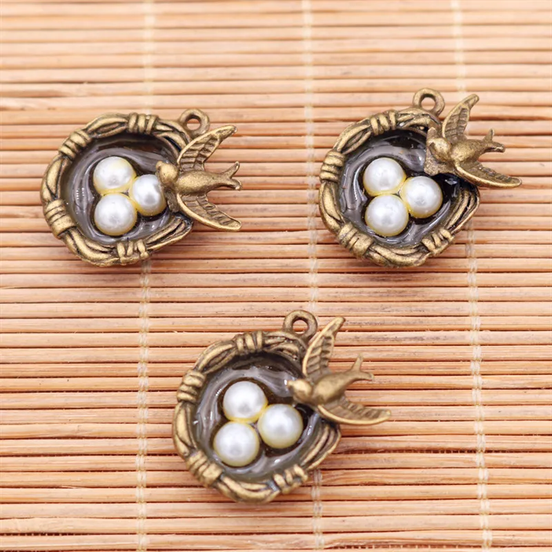 

4pcs Antique Bronze Color 3D Bird Nest Charm Alloy Pendants For Bracelet Necklace DIY Jewelry Handicraft Making 20 * 19mm A974