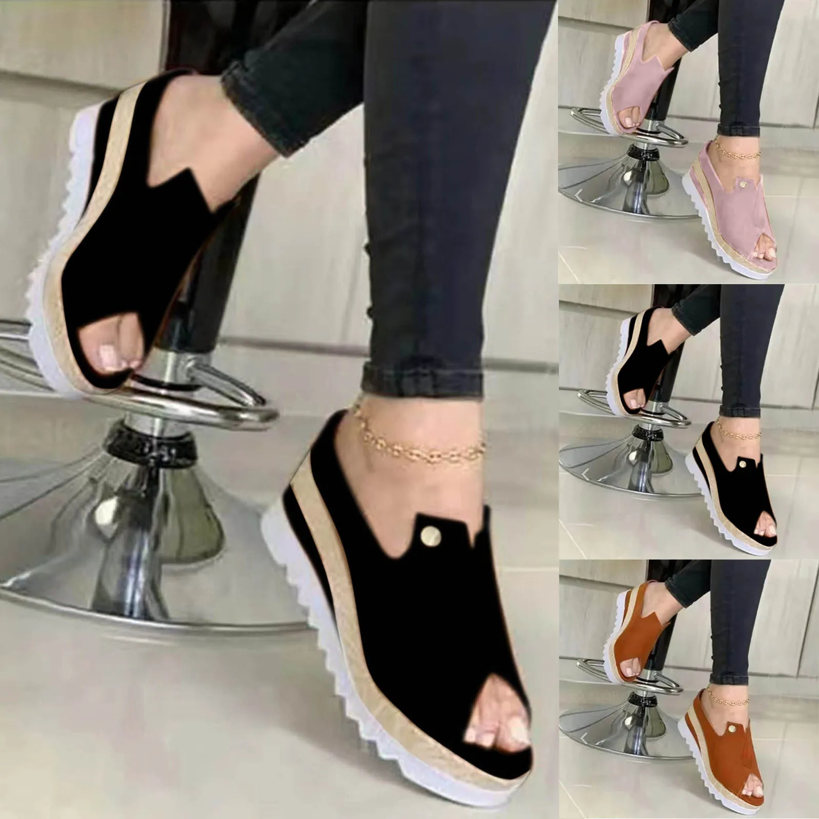 

2021 New Sandals Plus Size Summer Women's Fashion Hollow Fish Mouth Platform Wedge Sandals Daily Casual Women's Sandals 2021