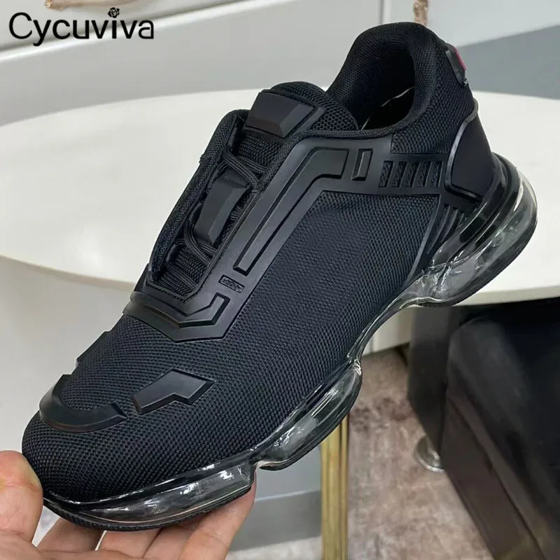 

Luxury Brand Shoes Male Clear Sole Flat Platform Sneakers Mesh Patchwork Walk Shoes For Men Designer Runners Shoes Men