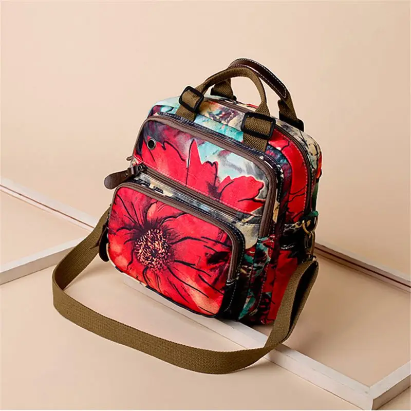 

floral red bag Mummy bag hit Oxford diagonal shoulder double back multi-use bag