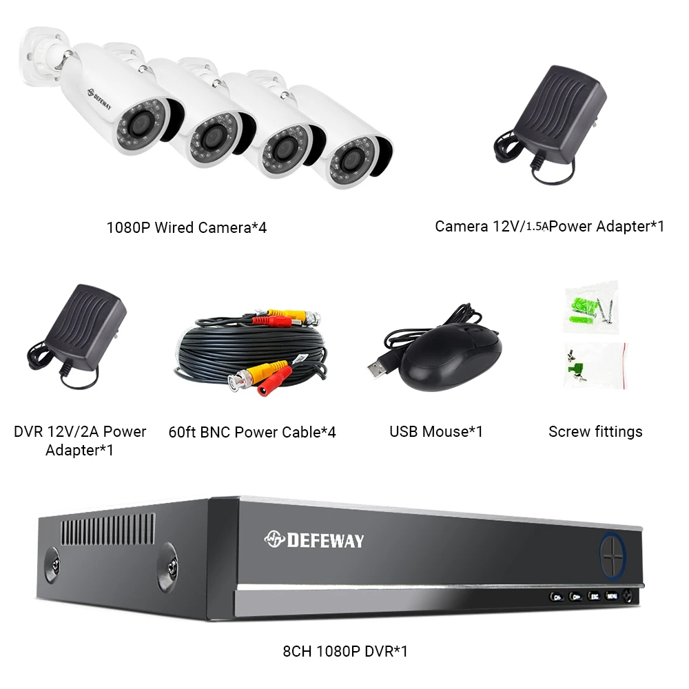 Defeway видеонаблюдение 1080P HD 8 CH CCTV система 2000TVL наружная камера безопасности с защитой от атмосферных воздействий s 4 шт CCTV камера для дома