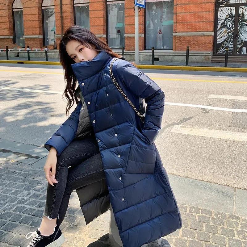Off-season Clearance Antarctic 2021 Double-Sided Down Jacket Female Autumn Winter Light Mid-lengt Over-the-knee Coat Solid color