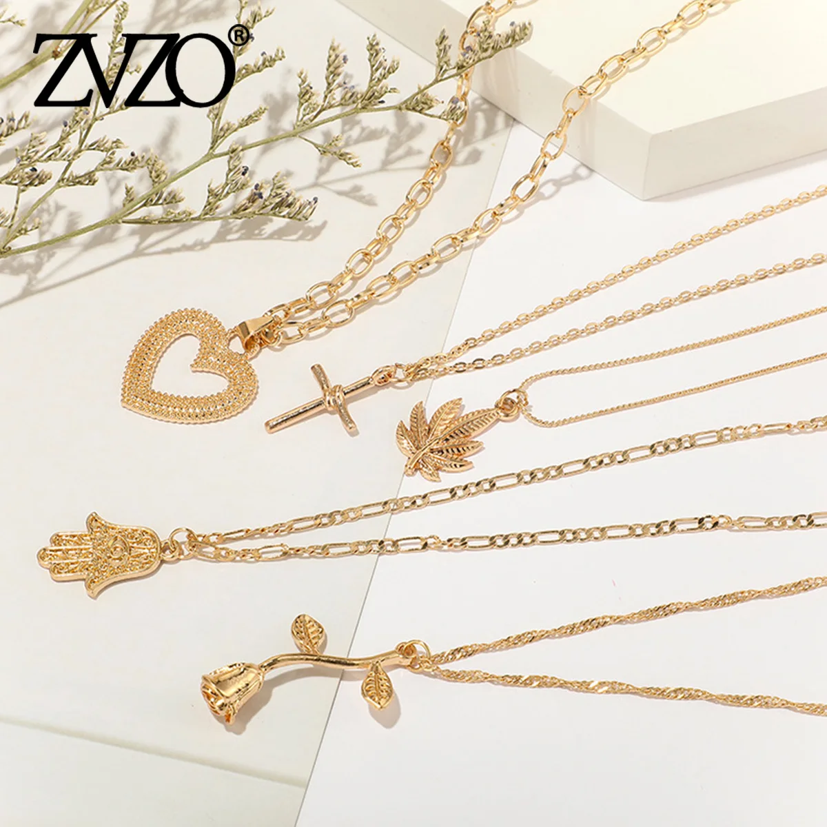 Новая мода Многослойные цветок лист Пальма Крест Сердце Форма ожерелья с