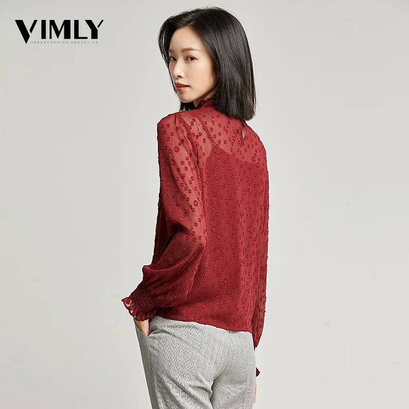 Vimly Femininas Blusas женские элегантные весенне-осенние Кружевные блузы офисные
