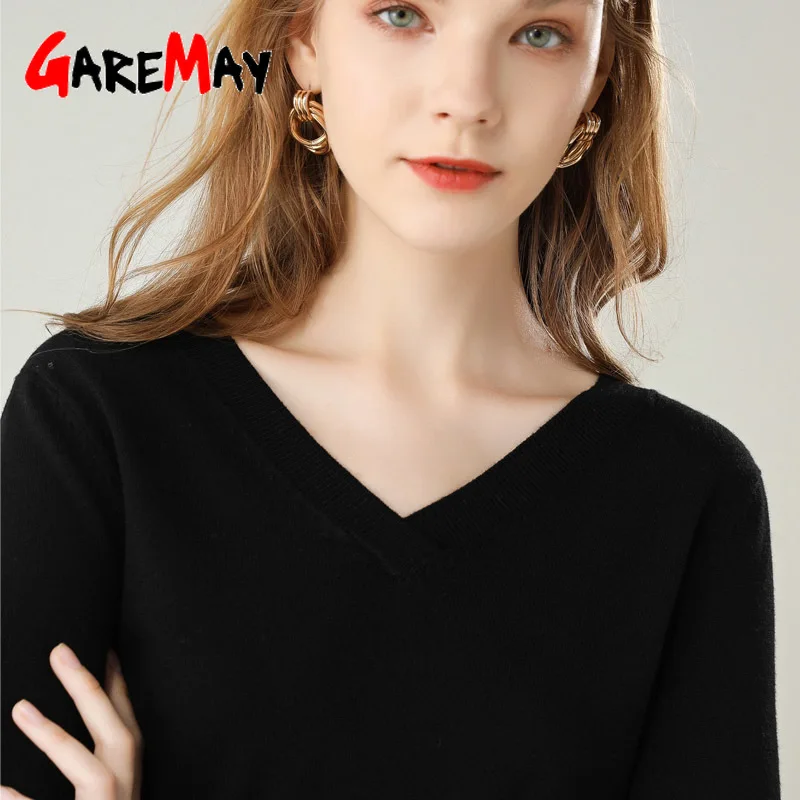 Knitted Cashmere Sweater Women High Quality Fashion V-neck Slim Soft Wool Autumn Winter Female Women's Pullover | Женская одежда