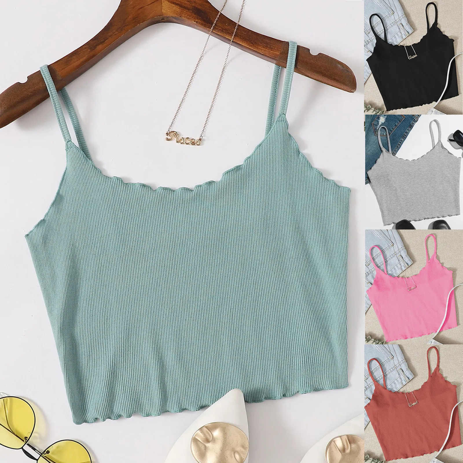 

Women Tops Knitting Camisoles Female Solid Camis Street Tanks Ladies Camis With Straps Crop Sleeveless Women New Tank Tops