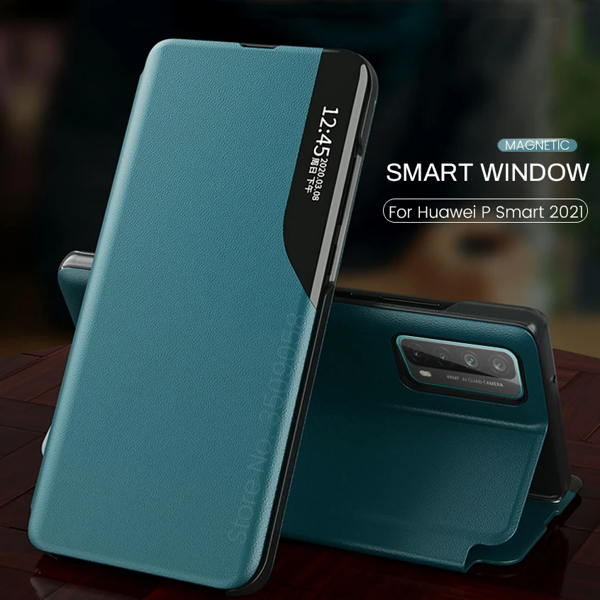 Чехол psmart 2021 с умным окошком Магнитный флип чехол из искусственной кожи для huawei