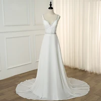 jiayigong boho beach wedding dress double v neck sleeveless beading applique a line chiffon wedding gowns robe de mariage