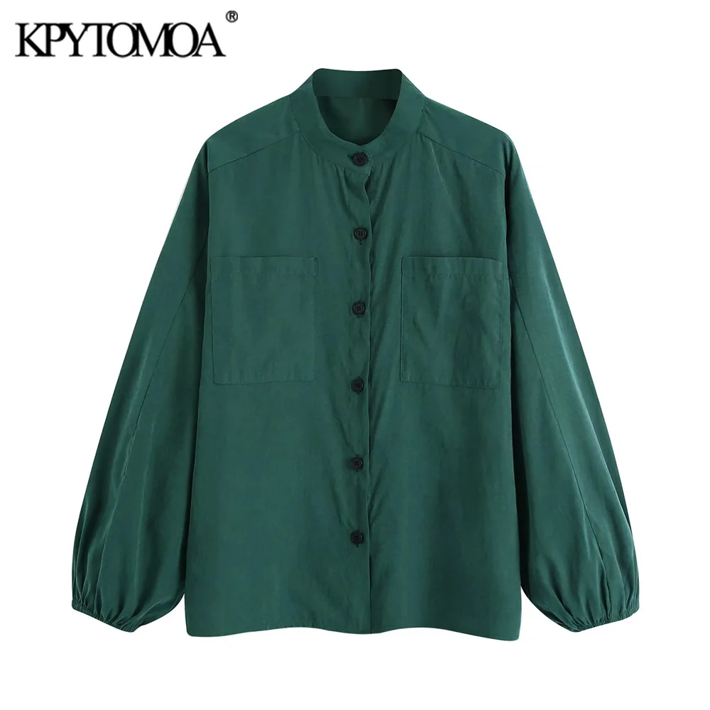

KPYTOMOA Женская мода с карманами свободные асимметричные блузки винтажные женские рубашки с длинным рукавом на пуговицах Блузы шикарные топы