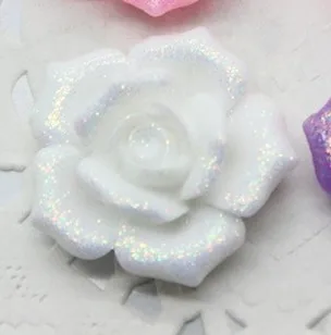 white 10pcs 10 шт. смешанные цвета 26 мм Смола Роза с блестками цветок с плоской задней Кабошон DIY декоративные украшения для скрапбукинга - Цвет: white 10pcs
