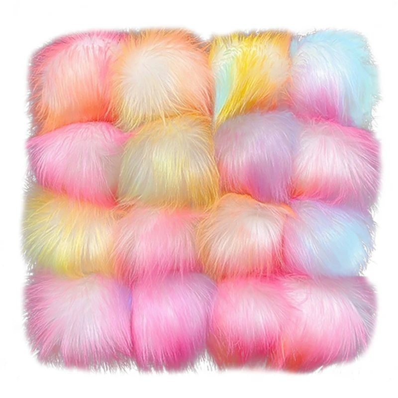 

16 Pieces/Pack Faux Fox Fur Pom Poms Balls Handmade Crafts Supplies Assorted Colors Plush Fur Balls Knitting Accessories