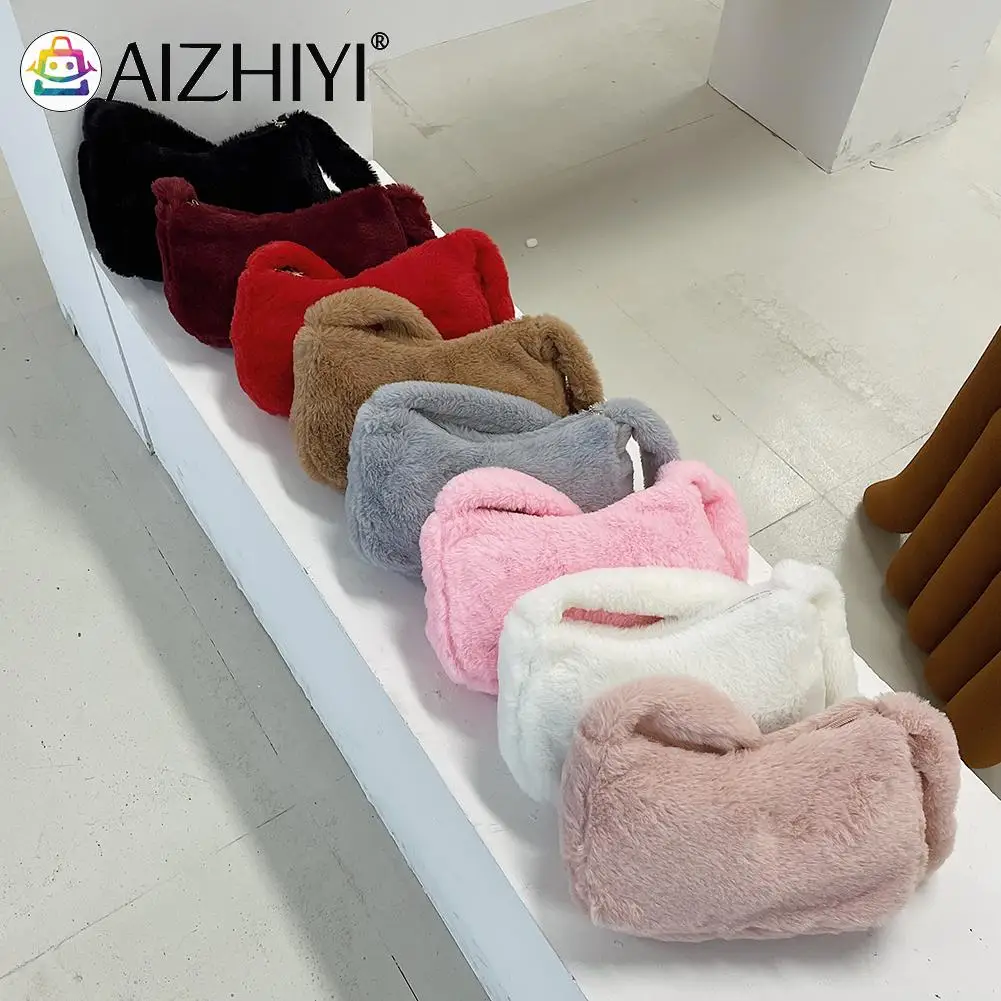 

Leisure Female Pure Color Armpit Bags Small Women Single Strap Shopping Subaxillary Bags Ladies Plush Travel Underarm Bags