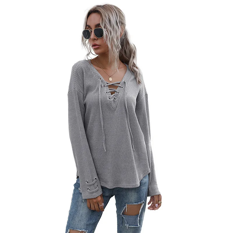 

Fahion Spring Autumn Solid Gray Khaki Color Women's Knitted Sweater Shirts Zd097 Casual Daily Ladies Basic Pullover Tops Shirts