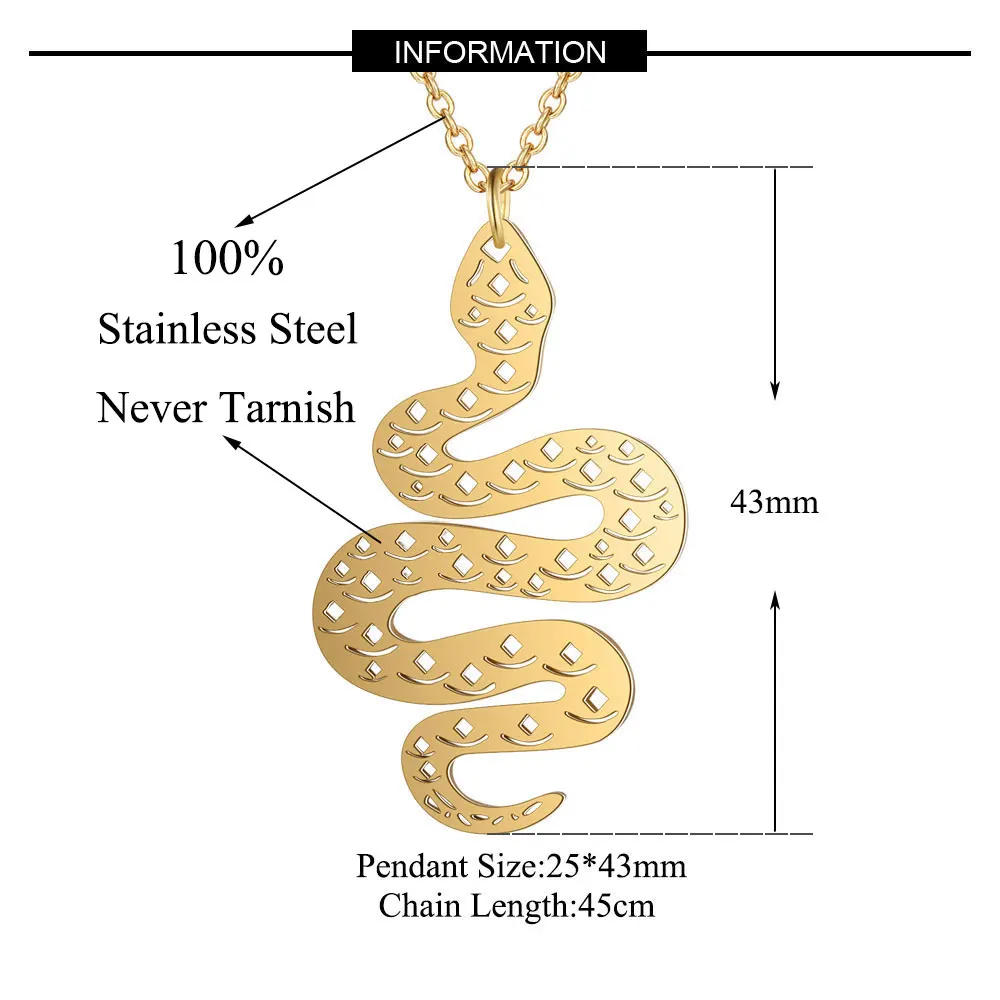 100% настоящая нержавеющая сталь полое большое ожерелье змеи тренд ювелирные