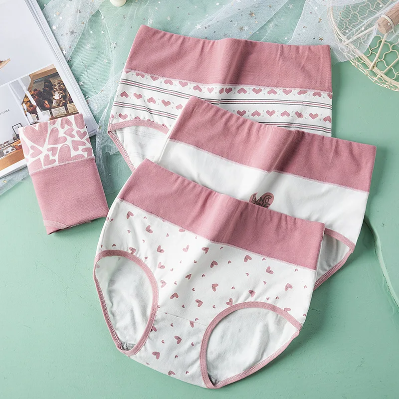 

Женское хлопковое нижнее белье, хлопковое милое нижнее белье с принтом из мультфильма, однотонное дышащее женское нижнее белье с завышенно...