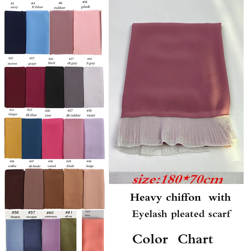 

Trendy Heavy Chiffon With Stitch Pleated White Eyelash Solider Color Shawls Headband Muslim Hijabs Scarves/Scarf