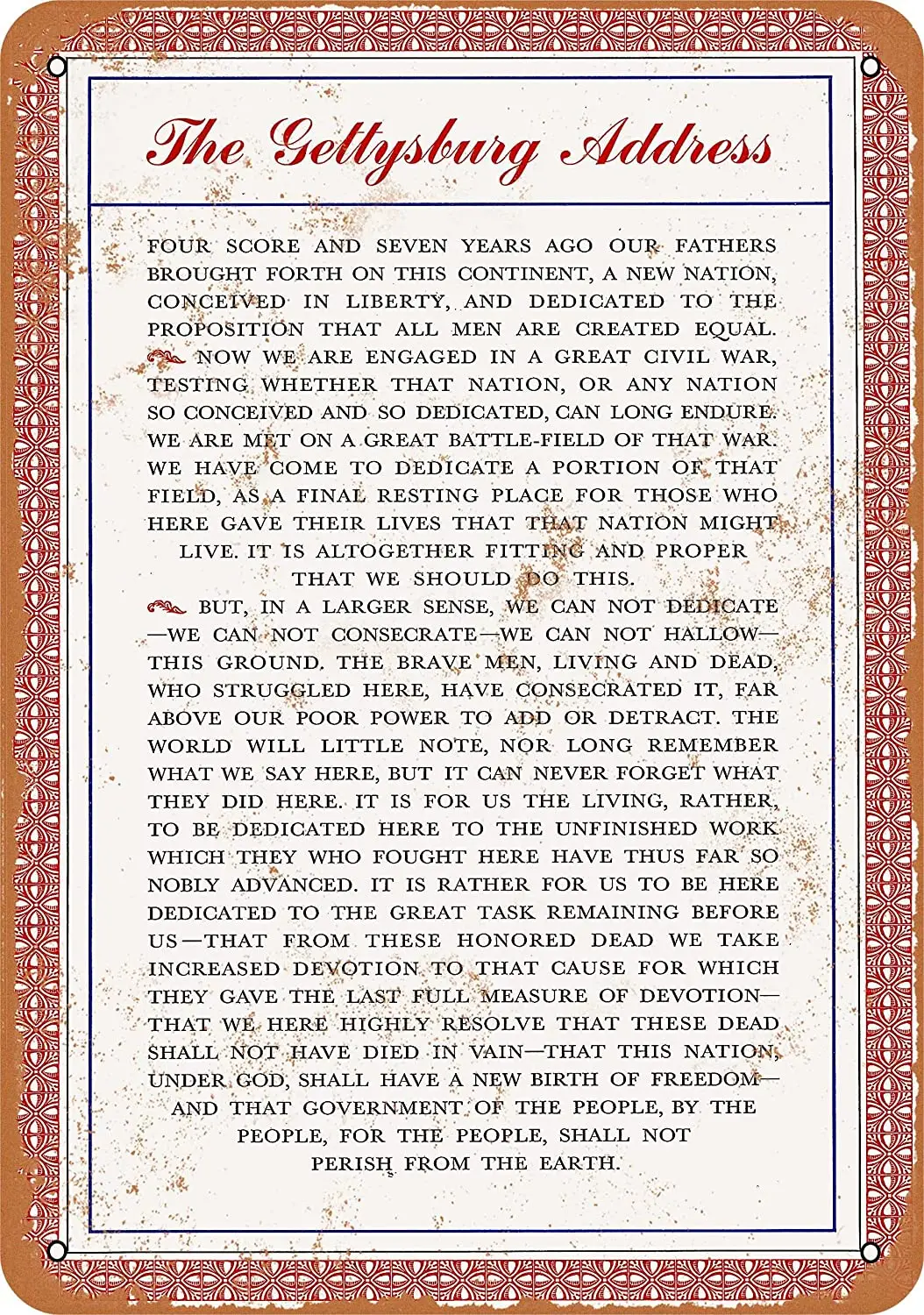 

WallColor 8*12 Metal Sign 863 Lincoln's Gettysburg Address Vintage Look
