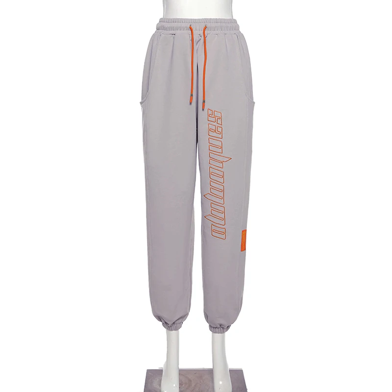 

LALUMAI women's Casual Pants 2021 spring and summer women's solid color loose high waist fashion letter embroidery sport trouser