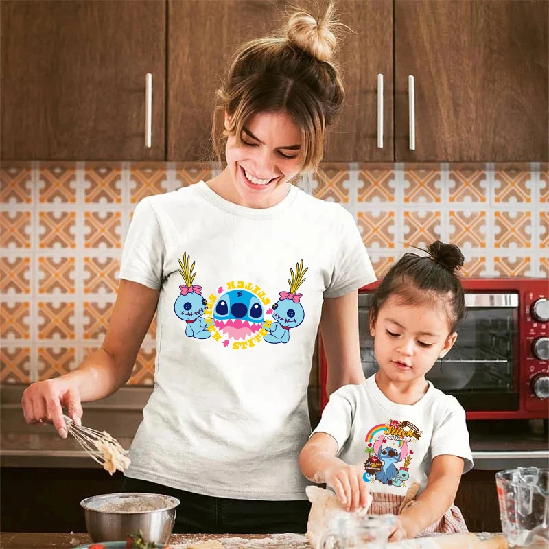 

Disney Kawaii Women T-shirt Summer Casual Streetwear Short Sleeve T Shirt Sweet Lilo Stitch Girls O-neck Female Tee Holiday Tops