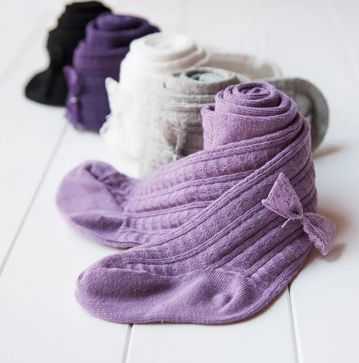 Осенне зимние колготки для девочек Хлопковые маленьких Однотонные чулки с