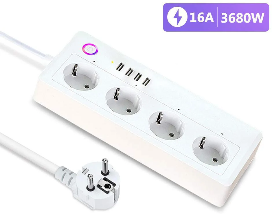 16А ЕС Wifi умная силовая полоса 4 способа 3.1A USB удлинитель розетка с вилка умный дом