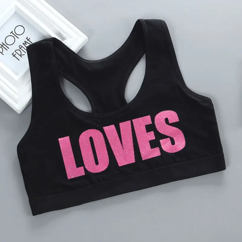 

1PC Girls Cotton Sport Training Bra Letter Print Solid Color Underwear Bralette
