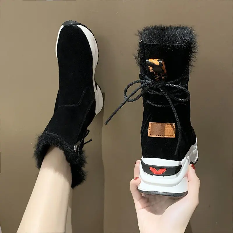 

Женские зимние ботинки 2021, Нескользящие Водонепроницаемые зимние ботинки, женские теплые ботильоны на толстой плюшевой молнии, ботинки для...