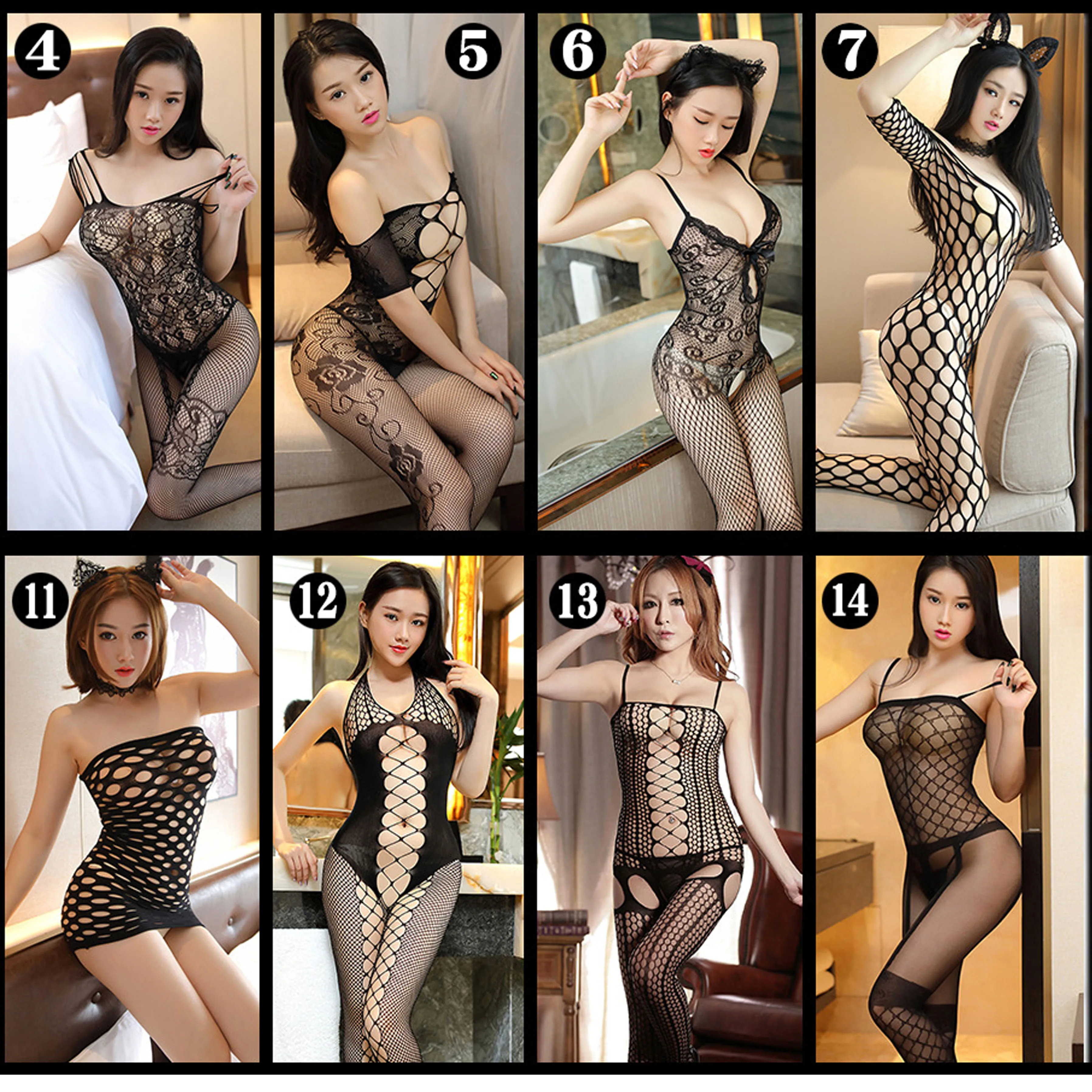 

Bodysuit Sexy Lingerie Women's Jumpsuits Pajamas Free Size Nylon High Elastic Garter Stocking Erotic Female Mesh Crotches