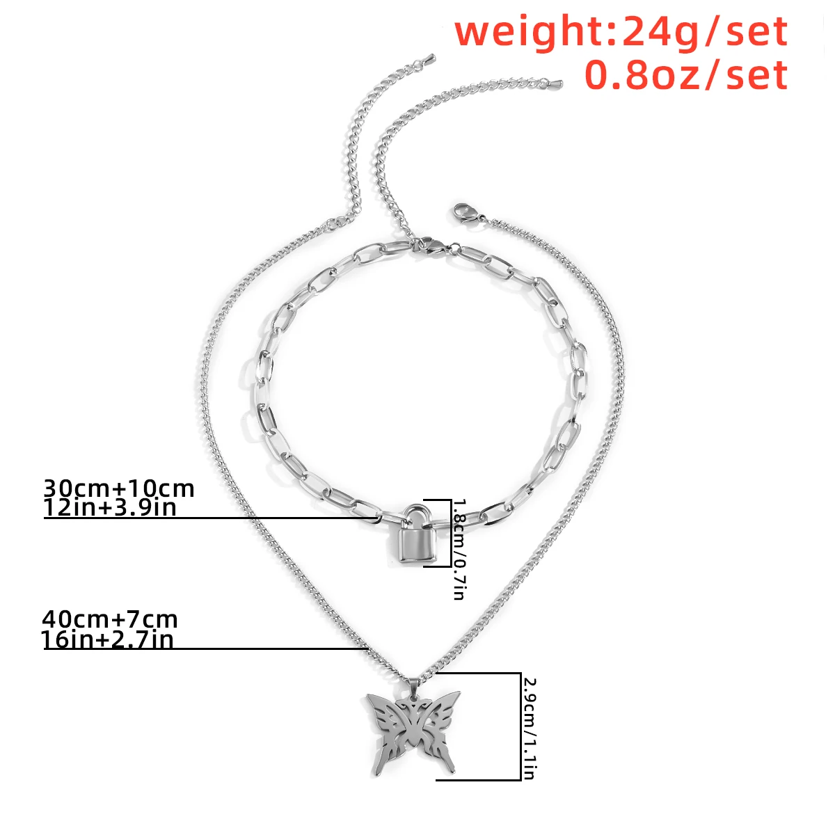 

Salircon Goth Lock Butterfly Pendant Necklace Kpop Stainless Steel Padlock Link Chain Necklace for Women Gothic Jewelry Gift