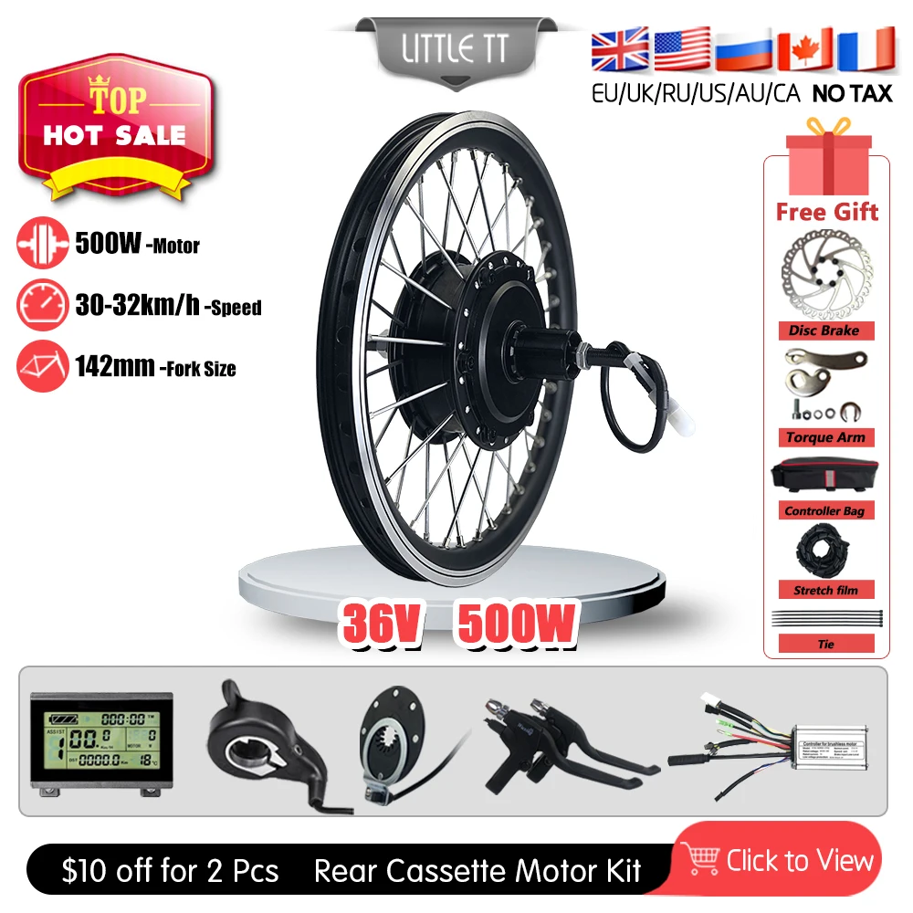 Bestellen 36V 500W Elektrische Fahrrad Conversion KIt 16 ''-29'' 700C Bürstenlosen Getriebe Hinten Kassette Hub Motor Rad Für Elektrische Fahrrad