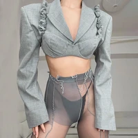 two piece crop blazer suit and tank top one button sexy coat women blazer streetwear 2021 fall winter missnight