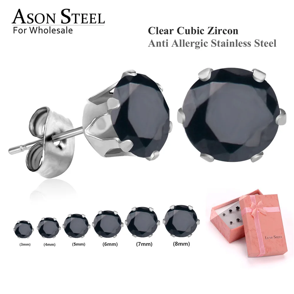 ASON, стальные серьги-гвоздики для женщин, розовый цвет, Круглый AAA кристалл, 6 пар/кор., набор сережек, нержавеющая сталь, Mujer Bijoux, подарок для любви
