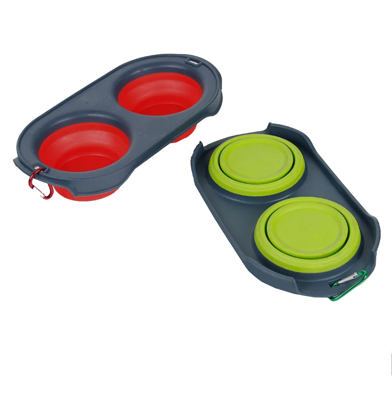 Складная Силиконовая двойная миска для домашних животных поставки кастрюль