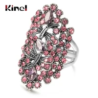 kinel vintage big hollow pink rhinestone dragonfly rings women tibetan silver wedding party boho jewelry z0044 ssi