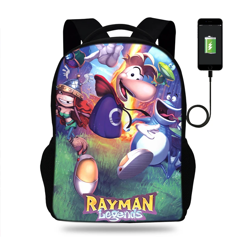 17 дюймовый рюкзак Rayman legends adventures мужской с usb портом для подростков мальчиков и