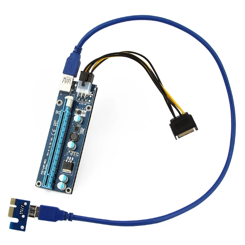 5 шт. PCI-E Riser PCI E Express 1X to 16X Card USB 3 0 SATA 6Pin кабели для BTC Bitcoin Mining Antminer |