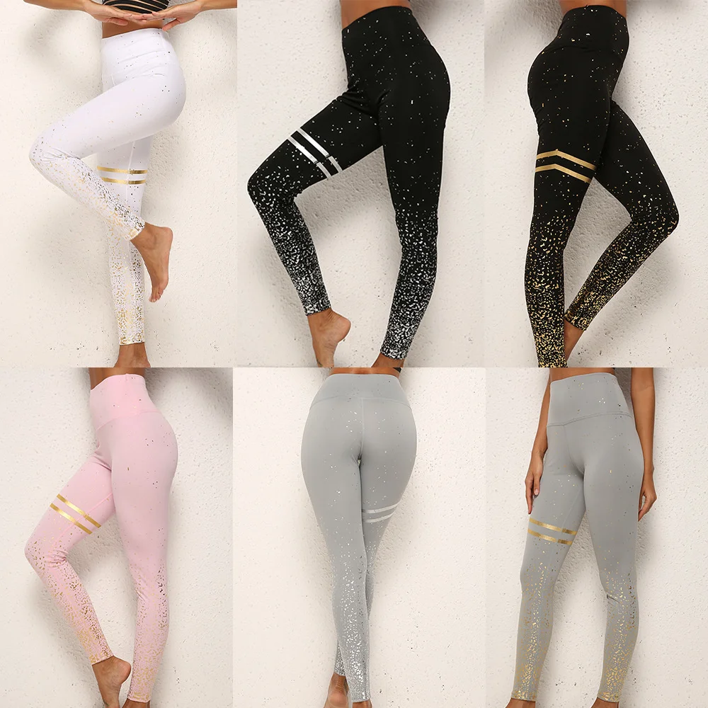 

2021 New Gilded printed Yoga Pants High Waist Stretch fitness hip lifting slim Leggings