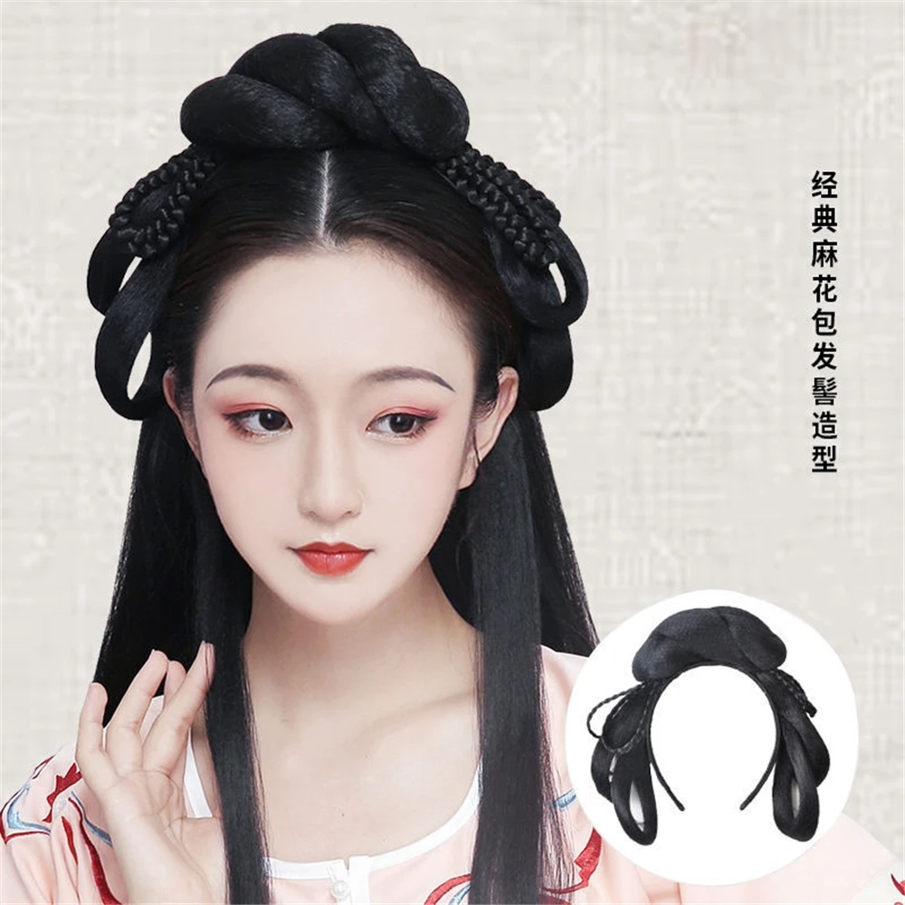 

Chinese Traditional Retro Black Hair Chignon Synthetic Fake Hanfu Hair Bun Pad High Ancient Princess TV Cosplay Wig Hair Band