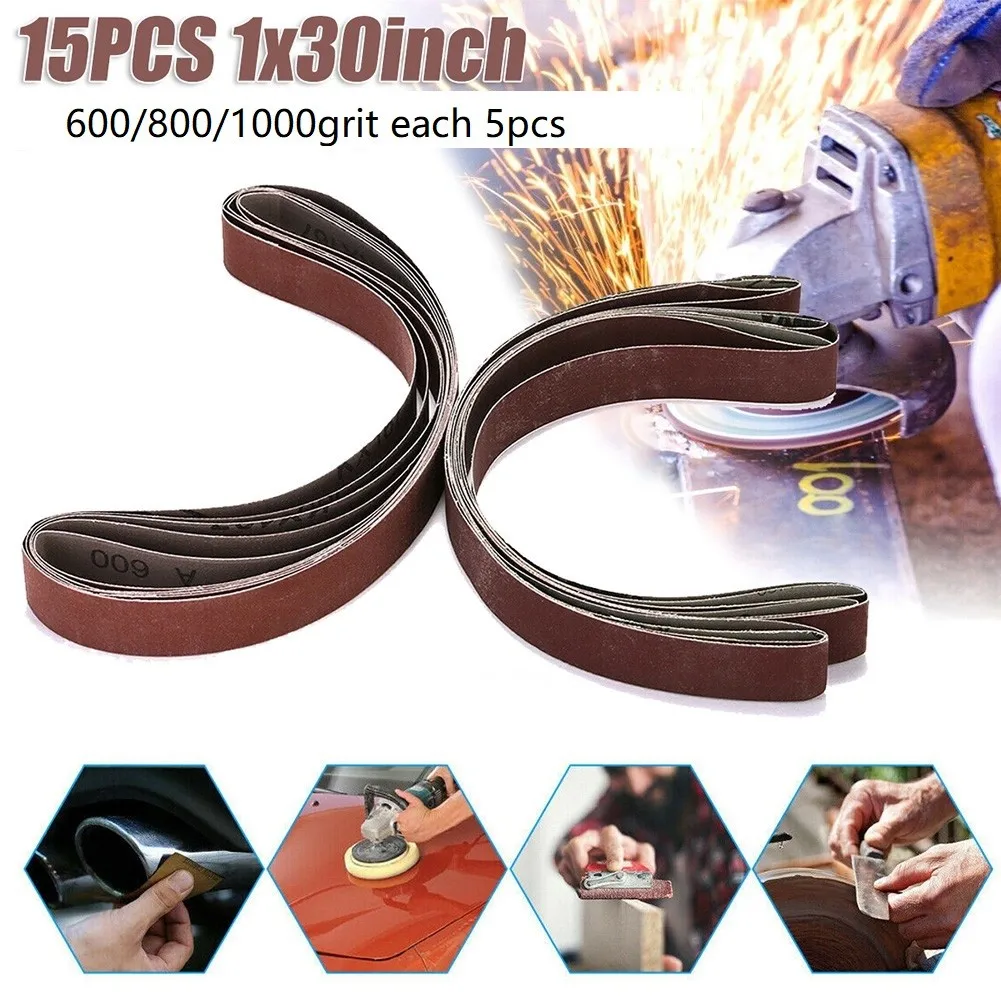 15Pcs/Set 1x30inch Sanding Belt 600/800/1000 High Grit Polishing Silicon Carbide Sander Belts For Polishing Wood Leather Metal