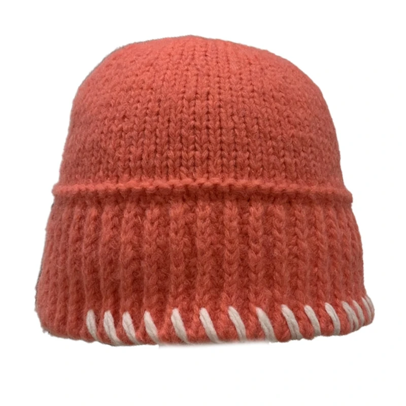 

Women Crochet Knit Bucket Hat Candy Color Striped Short Brim Warm Fisherman Cap X5XA