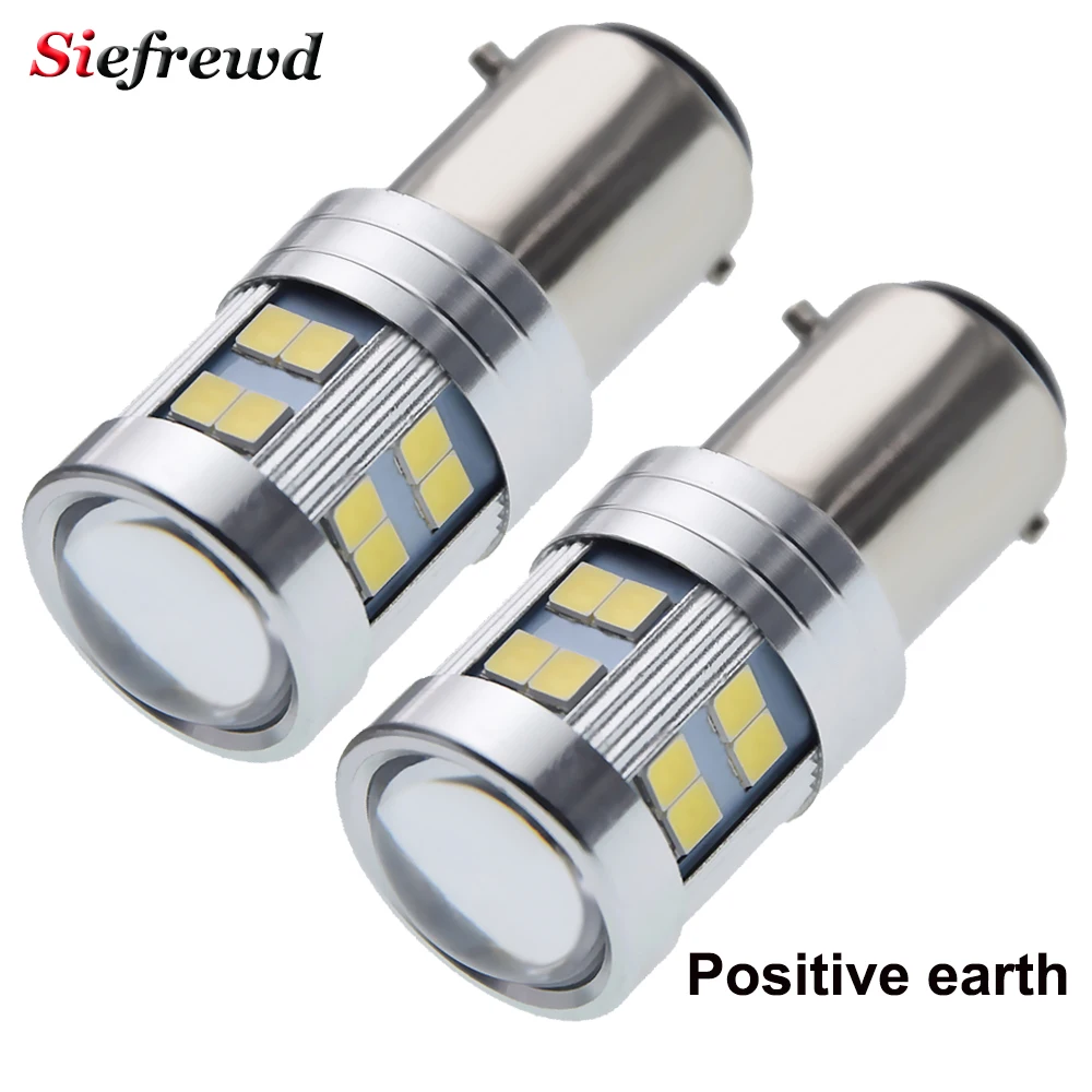 Светодиодная лампа положительного заземления BAX15D, 2 шт., 6 в, 12 В, 24 В, для мотоцикла, скутера, мопеда, запассветильник для автомобиля, цвет белый, 6000K